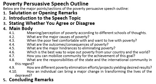 Poverty persuasive speech outline