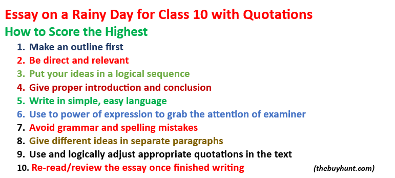 Tips to score maximum marks in the essay on a rainy day for class 10 with quotations.