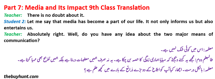 Unit 3, Part 7 Media and Its Impact 9th Class Translation in Urdu