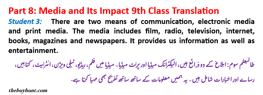 Unit 3, Part 8 Media and Its Impact 9th Class Translation in Urdu