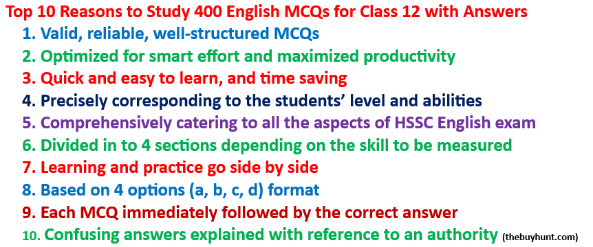 400 English MCQs for Class 12 with answers (Grammar, Prepositions, Synonyms, etc.)