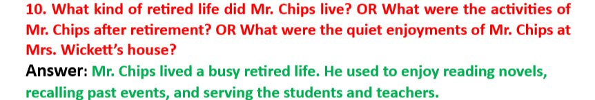 Goodbye Mr Chips Short Questions Answers
