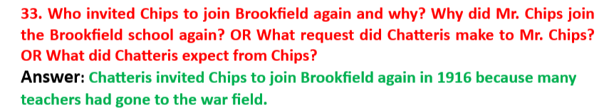 Q33: Exam-optimized Goodbye Mr. Chips short questions answers